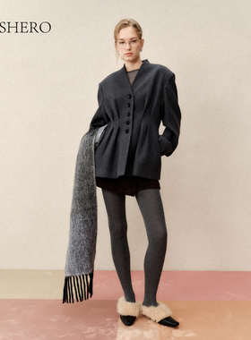 LE.SHERO原创设计个性打褶排扣短款羊毛单面呢手工大衣秋冬外套