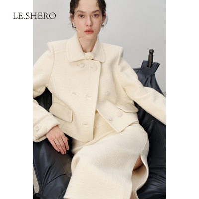 短款半裙双排扣翻领紧身双面大衣