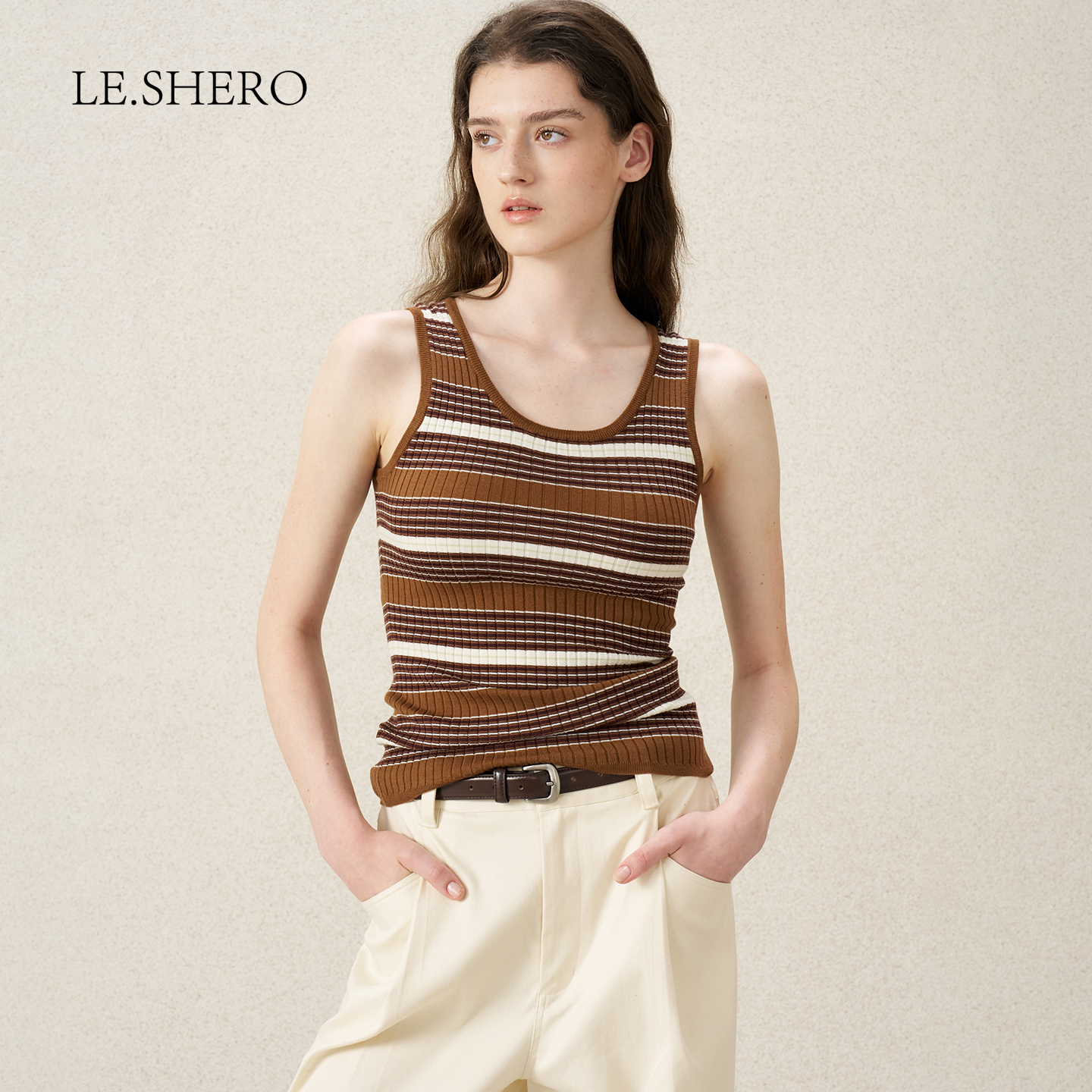 简约百搭修身撞色羊毛条纹背心