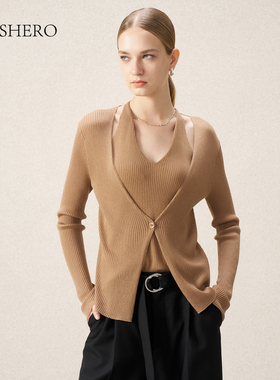 LE.SHERO原创设计三醋酸天丝挂脖针织开衫女秋冬百搭假两件上衣