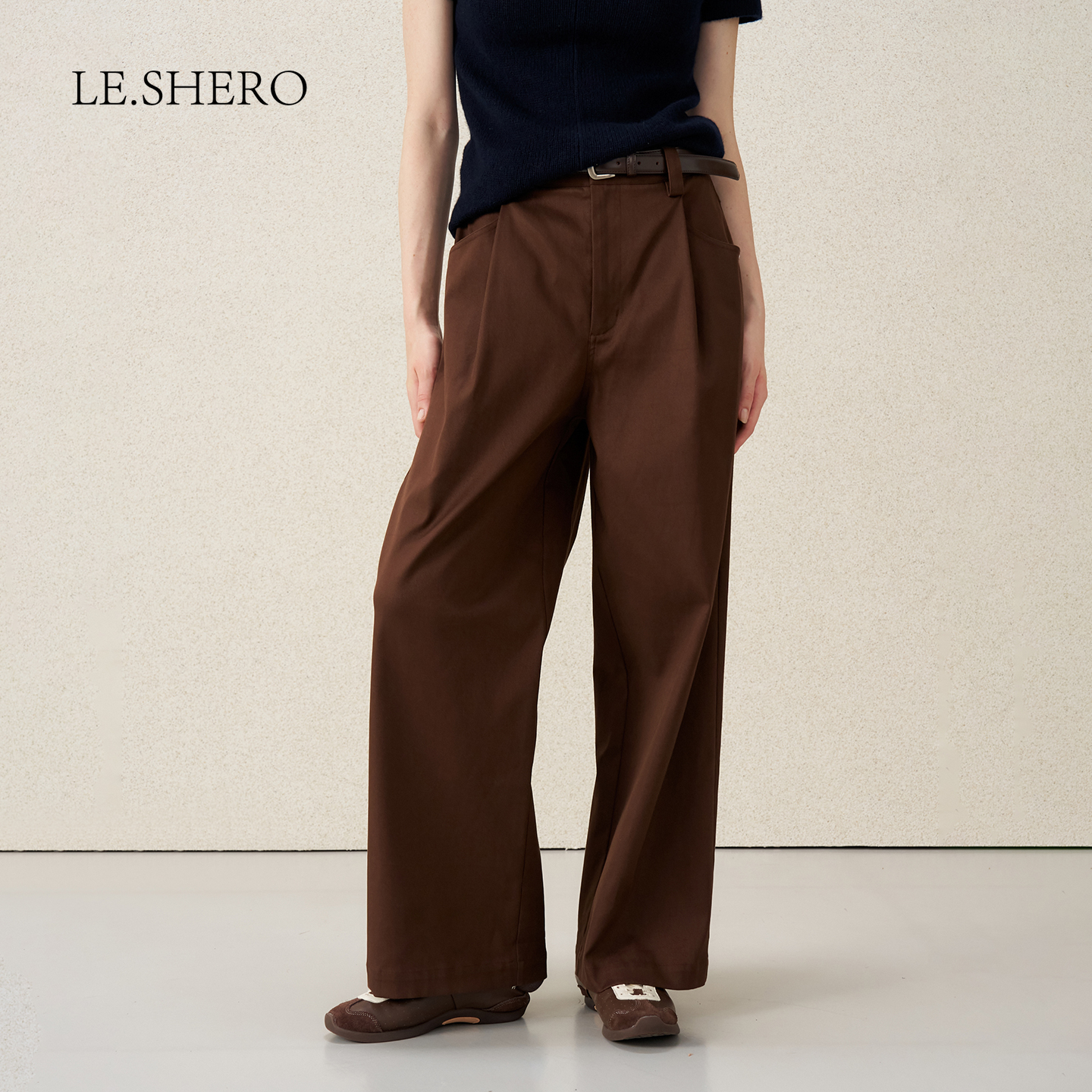 LE.SHERO简约百搭宽腿直筒长裤