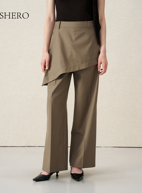 LE.SHERO原创设计休闲百搭小众层次感长裙裤不规则假两件西裤
