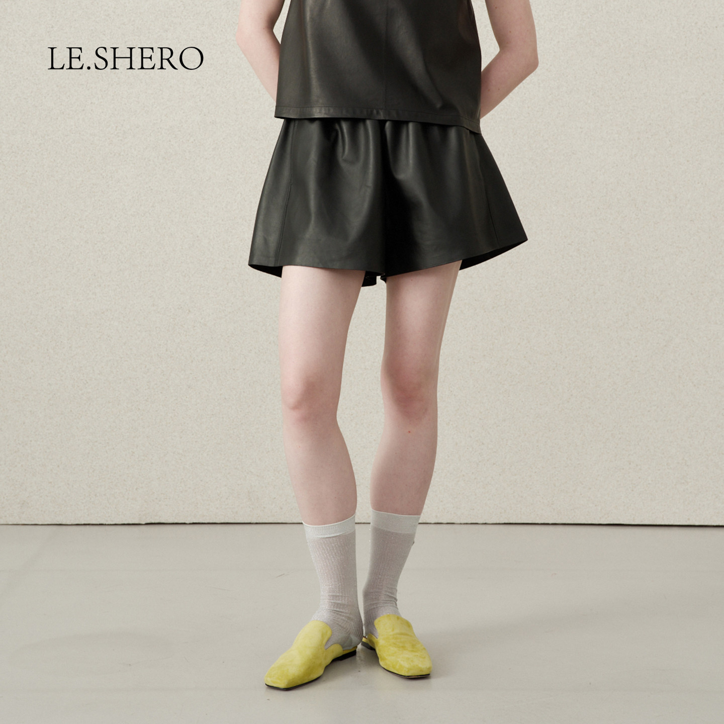 LE.SHERO原创设计机车松紧腰真皮上衣短裤两件套T恤女夏独特上衣,女装/女士精品,短裤,淘宝优惠券,粉丝福利购,淘宝优惠卷