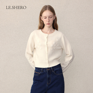 LE.SHERO原创设计气质绣花重工羊毛针织开衫 毛衣女秋冬百搭上衣
