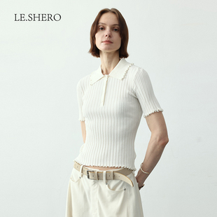 百搭通勤休闲上衣 2025新款 LE.SHERO修身 显瘦毛织坑条纹T恤女夏季