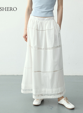 LE.SHERO淑女蕾丝拼接层次白色半身裙2025新款温柔设计感小众裙子
