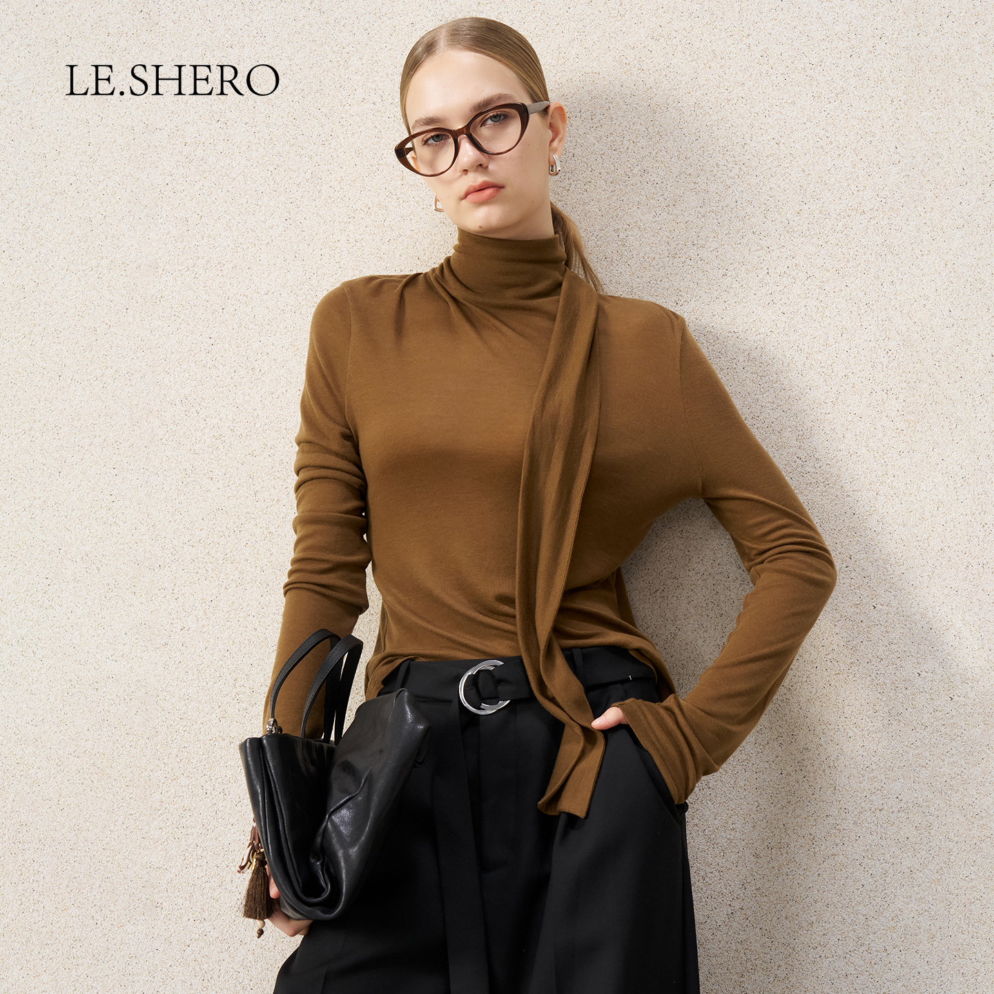 时尚高领长袖上衣针织衫