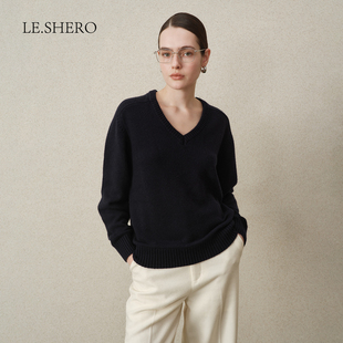 LE.SHERO原创设计慵懒套头V领羊绒羊毛针织内搭上衣秋冬新款 毛衣