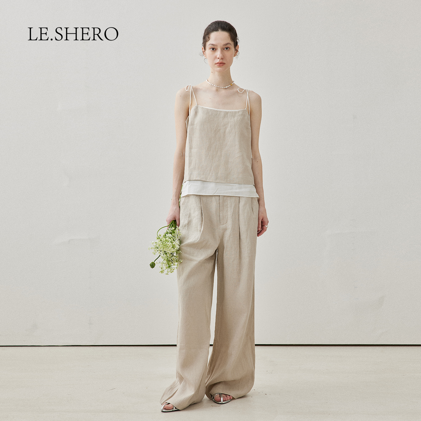 简约百搭双层亚麻吊带女夏短款