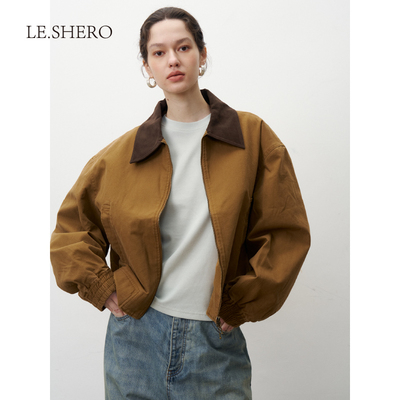 撞色同款翻领牛仔拉链外套