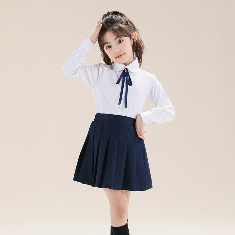春秋女童学院连h衣裙中大童学生白衬衫表演出服儿童长袖百褶裙套