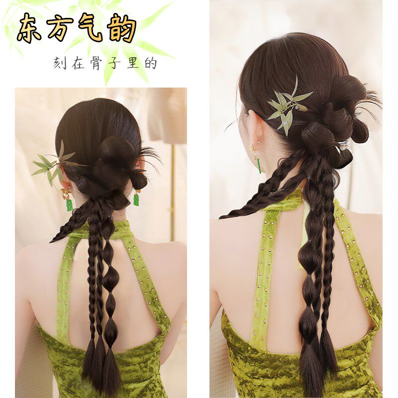 假发辫子女马尾花朵辫两股扭扭麻B花辫假发新中式国风编发新娘发