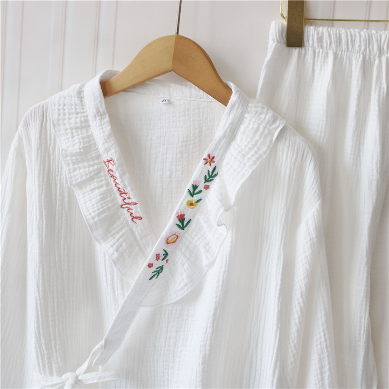 仙v领和c服棉纱睡衣女士2021年新款春秋季甜美汗蒸家居服套装