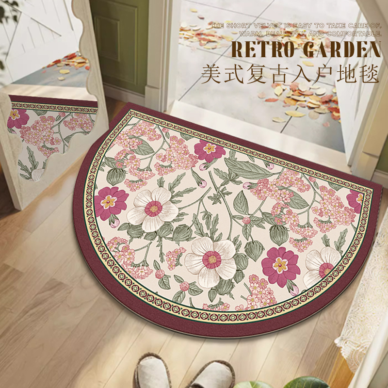 美式半圆地垫入户门垫进门花朵脚垫家用玄关门口地毯入户2Z024新