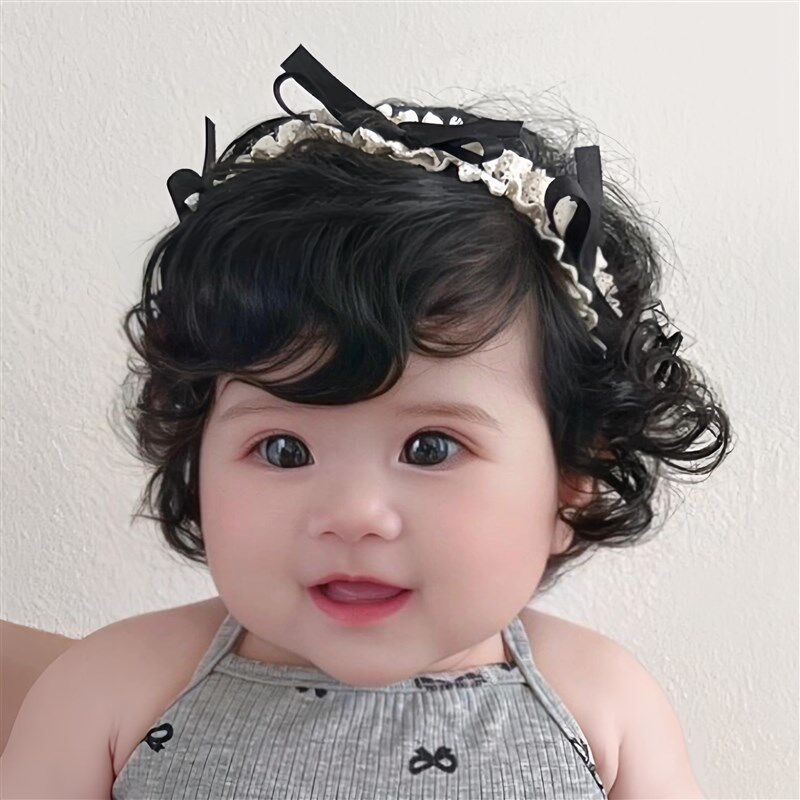 宝宝整顶假发女蓬k松可爱短卷发婴儿自然微卷俏皮舒适波波头全头
