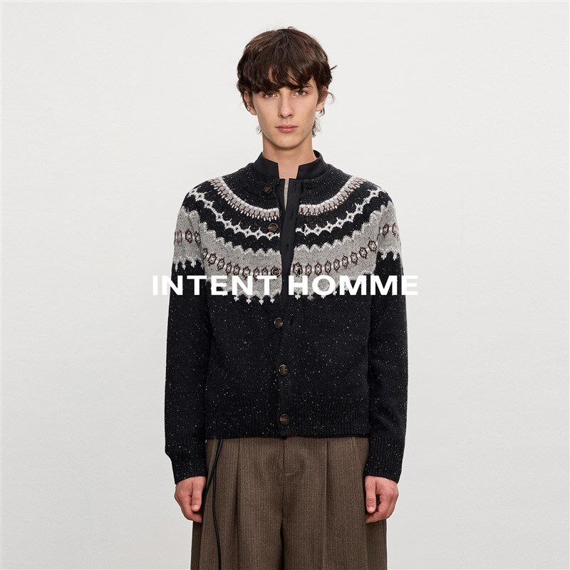 INTENT 费尔岛星空开衫毛衣/美利奴羊J毛混纺针织衫保暖舒适氛围