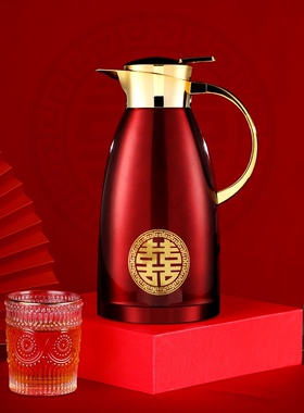 保温壶结婚水壶家用304不w锈钢结婚用暖壶红色热水壶陪嫁一对喜壶