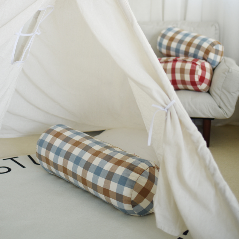 小清新田园风格子长条枕糖果枕夹D腿抱枕可拆洗靠枕儿童床头靠垫