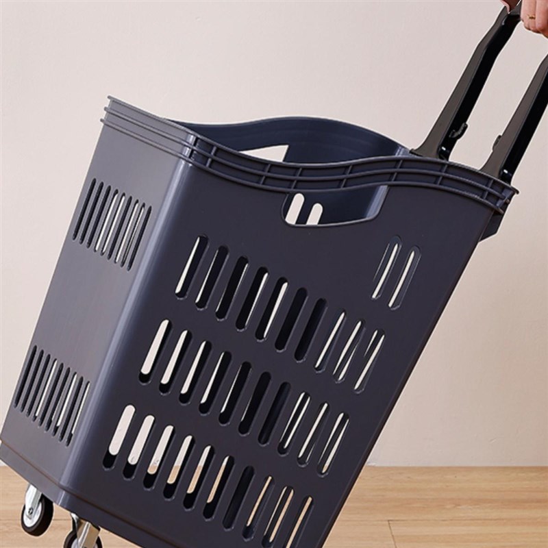 商场超市篮大号塑料拉杆带轮拖篮购物筐便利店R零食买菜篮子小推