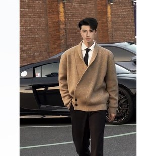 老钱风V领道袍毛衣男友穿搭一整套韩版H英伦学院风dk针织开衫套装