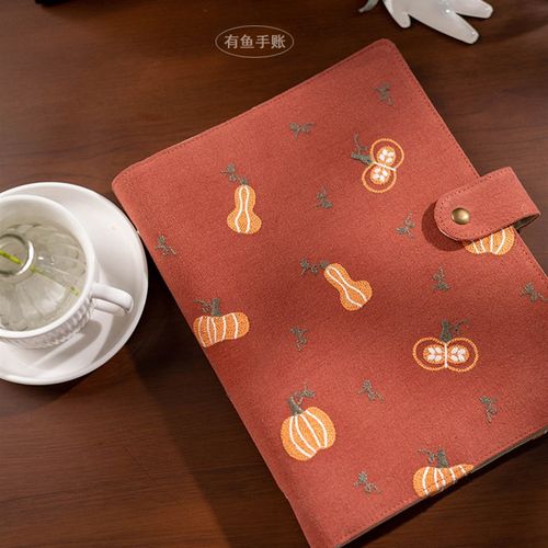 A4B5b活页大笔记布艺面本文艺复古刺绣南瓜手账本子手工随身记事