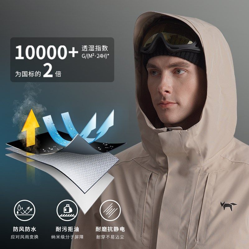 【鹅绒】Wolsey三合一户外冲锋衣E男款防风防水外套羽绒内胆登山