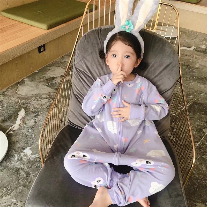 儿童无骨睡袋春秋男女s宝宝长袖分腿式卡通睡袍连体衣家居服