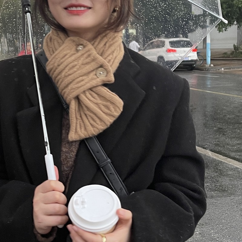 2021新款小围k巾女冬季可爱学生针织毛线保暖围脖蓝色春秋百搭护