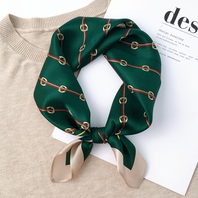 经典英伦风真丝小方巾女丝巾薄款丝绸领巾春秋百搭装饰Z桑蚕丝围