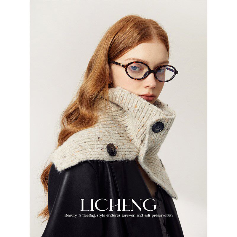 礼诚 系扣彩点纱针织围脖 多种戴法E叠穿配大衣护颈脖套秋冬围巾