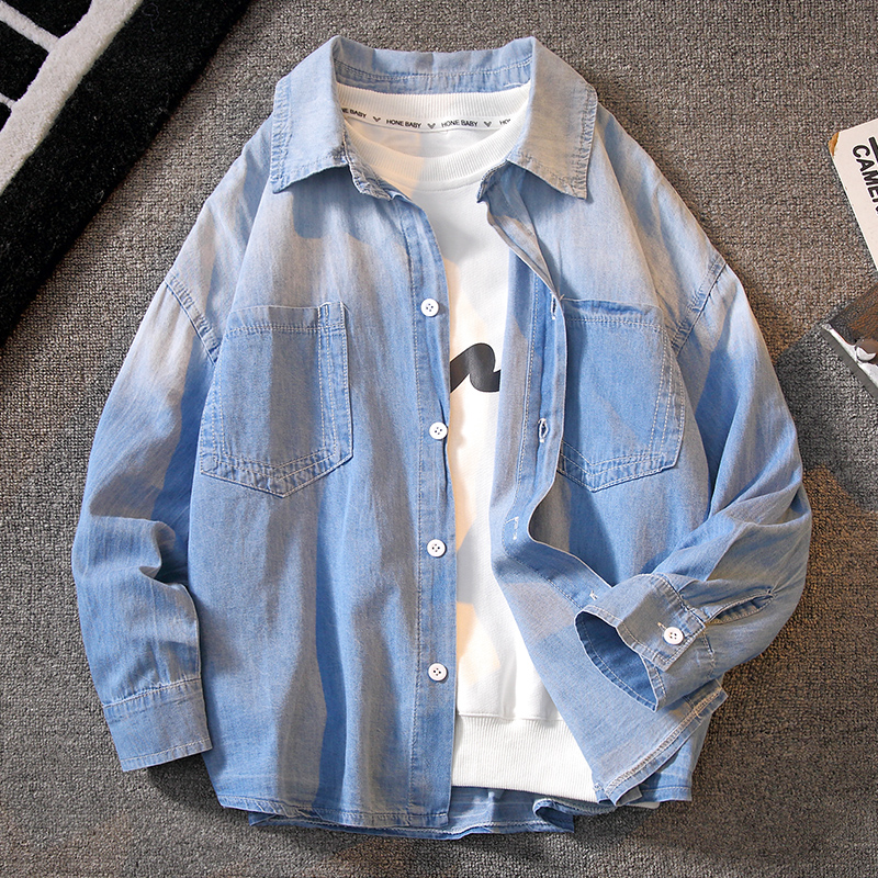 儿童装男童秋装衬衫春秋款202y3新款中大童秋季帅气男孩牛仔衬衣