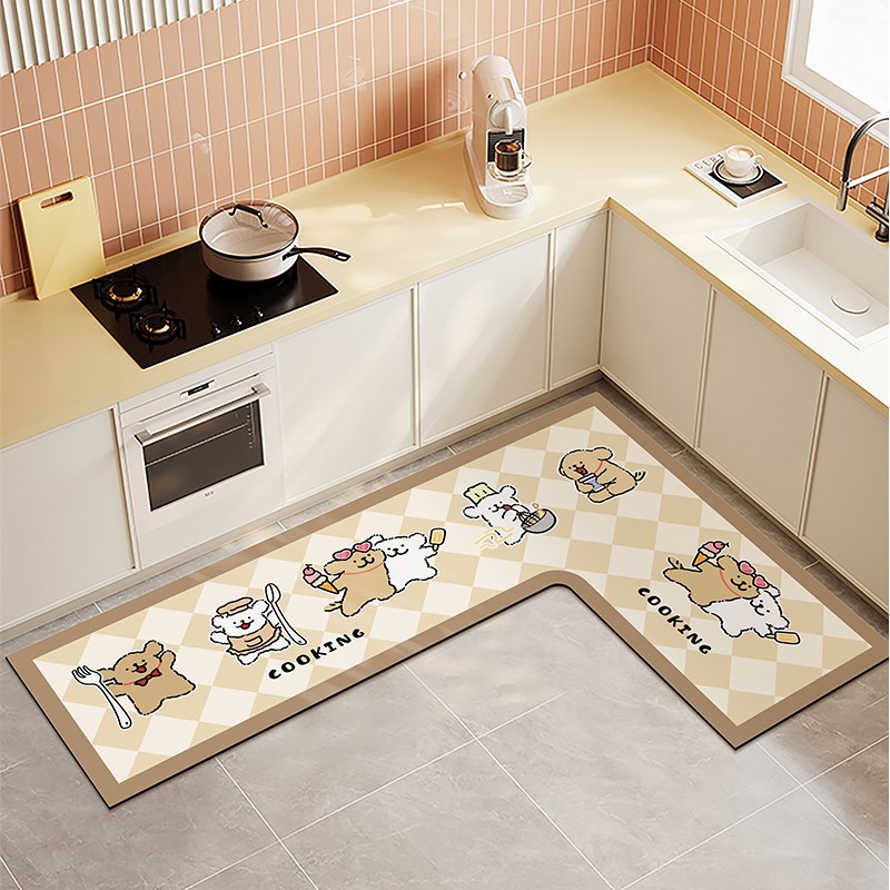 厨房地垫卡通小狗硅n藻泥L形吸水吸油防滑脚垫可擦洗长条地毯