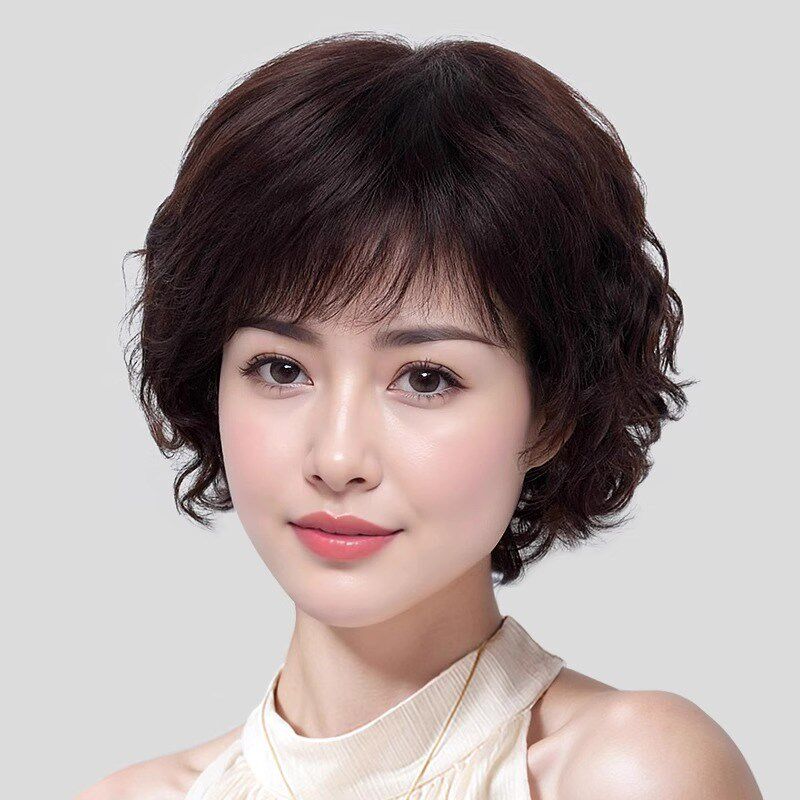 假发全头套女真人发丝中老年女士妈妈款中长卷发自然时Z尚光头发