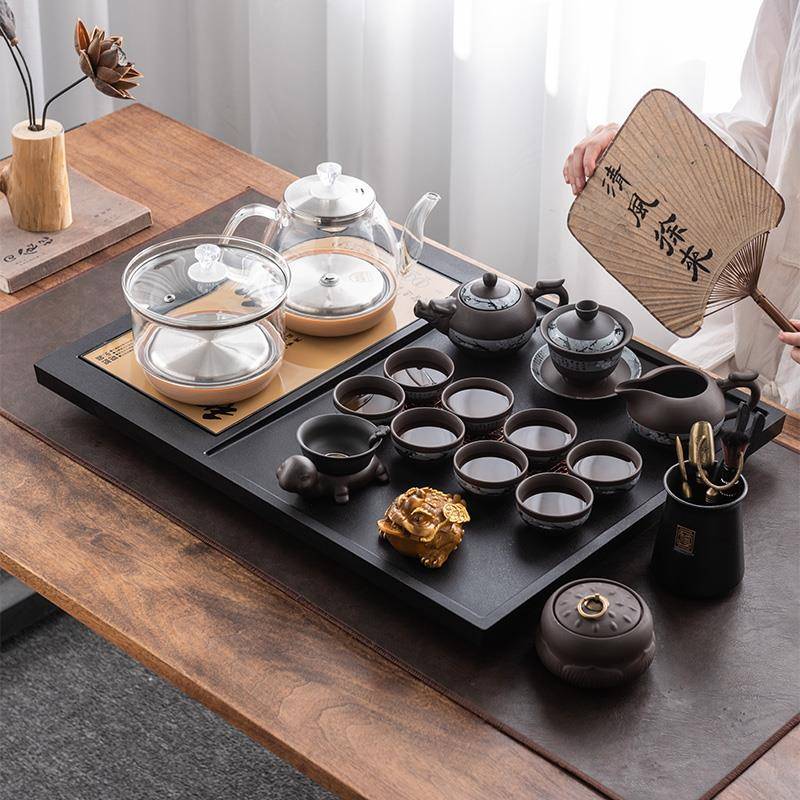 乌金石功夫茶具套装家用轻奢整套一体茶盘全自动烧水壶茶台茶海