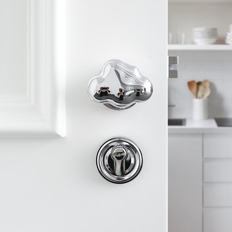 INDOORS原创法式简约银色黄铜卫生间门锁静音家用球形锁具门把手