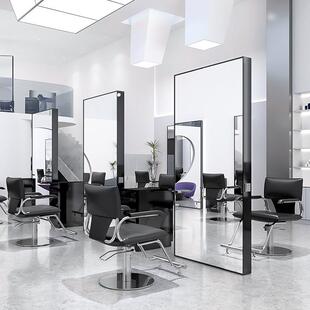 高端美发店剪发镜子理髲店单双面烫染镜台发廊专用落地带灯剪发镜