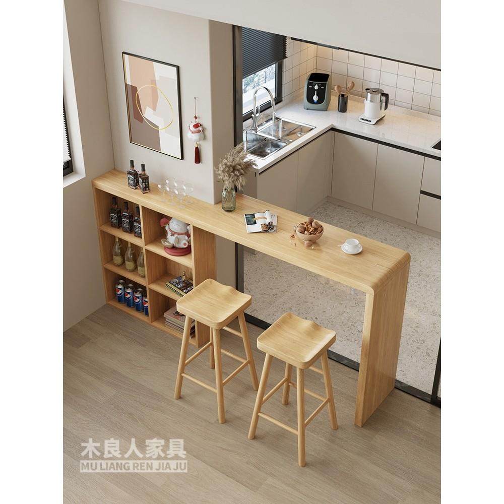 实木吧台桌餐桌一体长条桌家用客厅隔断柜开放式厨房隔断高脚桌子