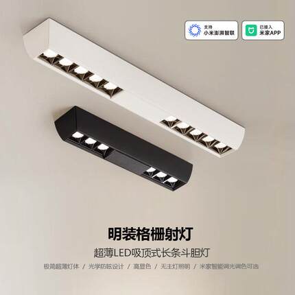 超薄明装格栅射灯无主灯客厅照明家用过道卧室简约LED极简吸顶灯