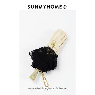 SUNMYHOME?蕾丝边lolita复古折叠晴雨伞防晒防紫外线轻奢公主洋伞