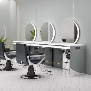 美发店烫染镜台理发店带柜一体剪发镜发廊专用单双面不锈钢镜子