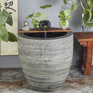 景德镇流水摆件养荷花睡莲盆水缸陶瓷鱼缸养花过滤器客厅造景