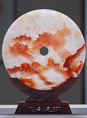 玉石摆件平安扣和氏璧圆盘客厅玄关电视柜装饰办公室新家乔迁礼品