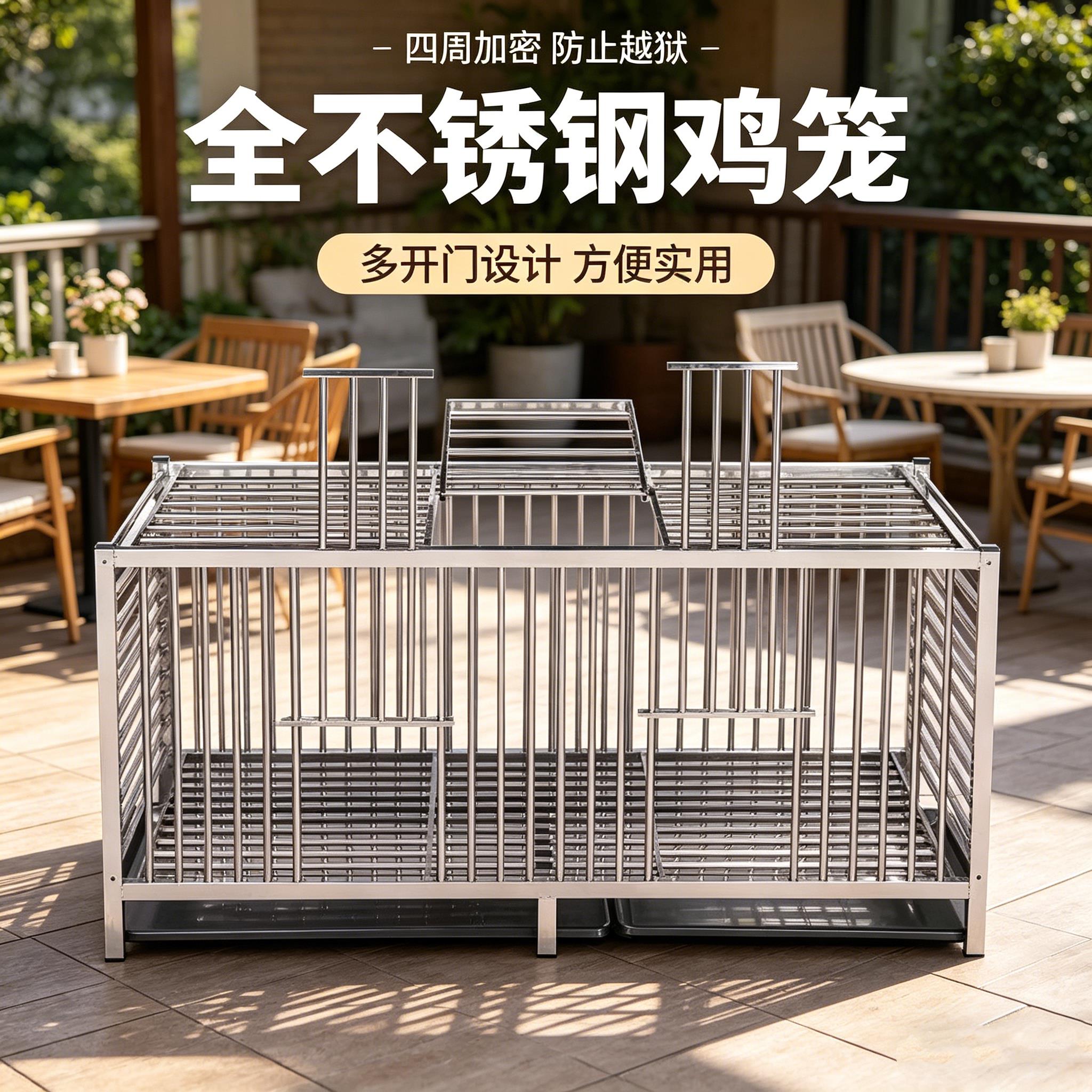 不锈钢鸡鸭笼轮子兔笼移动鸡鸭鹅家用大号加密加厚养殖笼厂家直销
