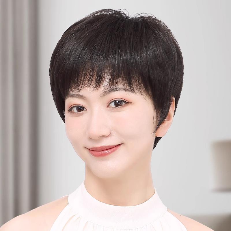 中老年女士假发真发全真人发妈妈款化疗光头专用逼真薄款短发头套