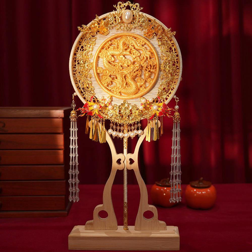 大婚双面金色团扇结婚新娘diy材料包闺蜜婚礼物手工高级秀禾喜扇