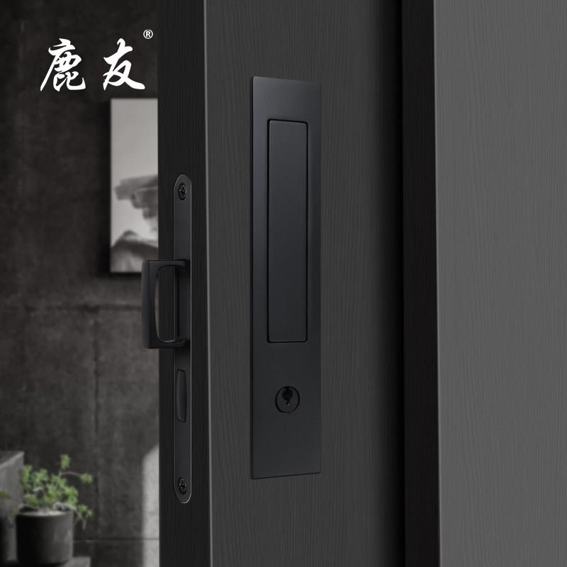 实木推拉移门专用锁内嵌平面移门锁口袋门隐形门锁按弹式趟门钩锁