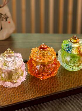 古法琉璃莲花供水杯客厅摆放圣水杯供佛杯荷花净水贡杯供佛工艺礼