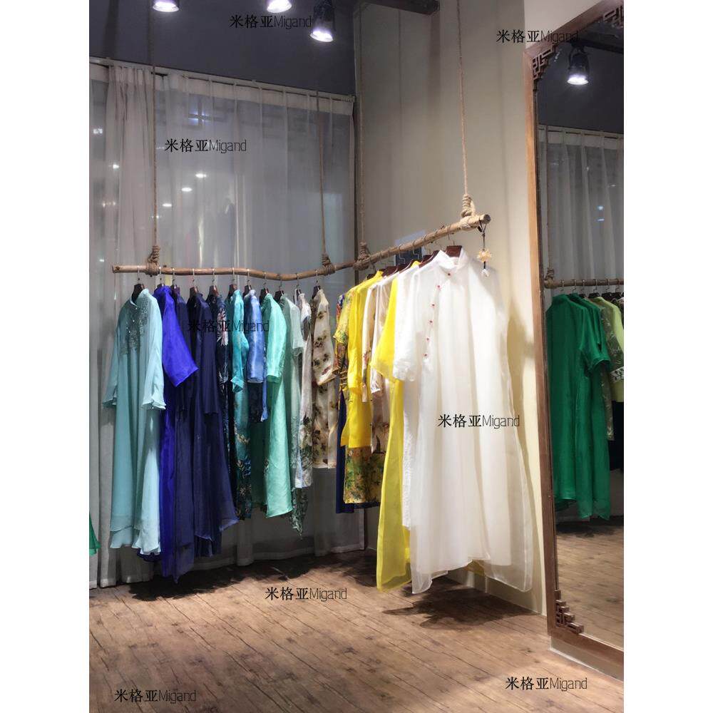 实木复古服装店升降衣架上墙服装架悬挂架正挂吊架调节衣挂展示架