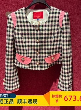 LeFame 拉飞姆国内专柜代购24春 亮片格纹收腰短外套LF24C21SC076