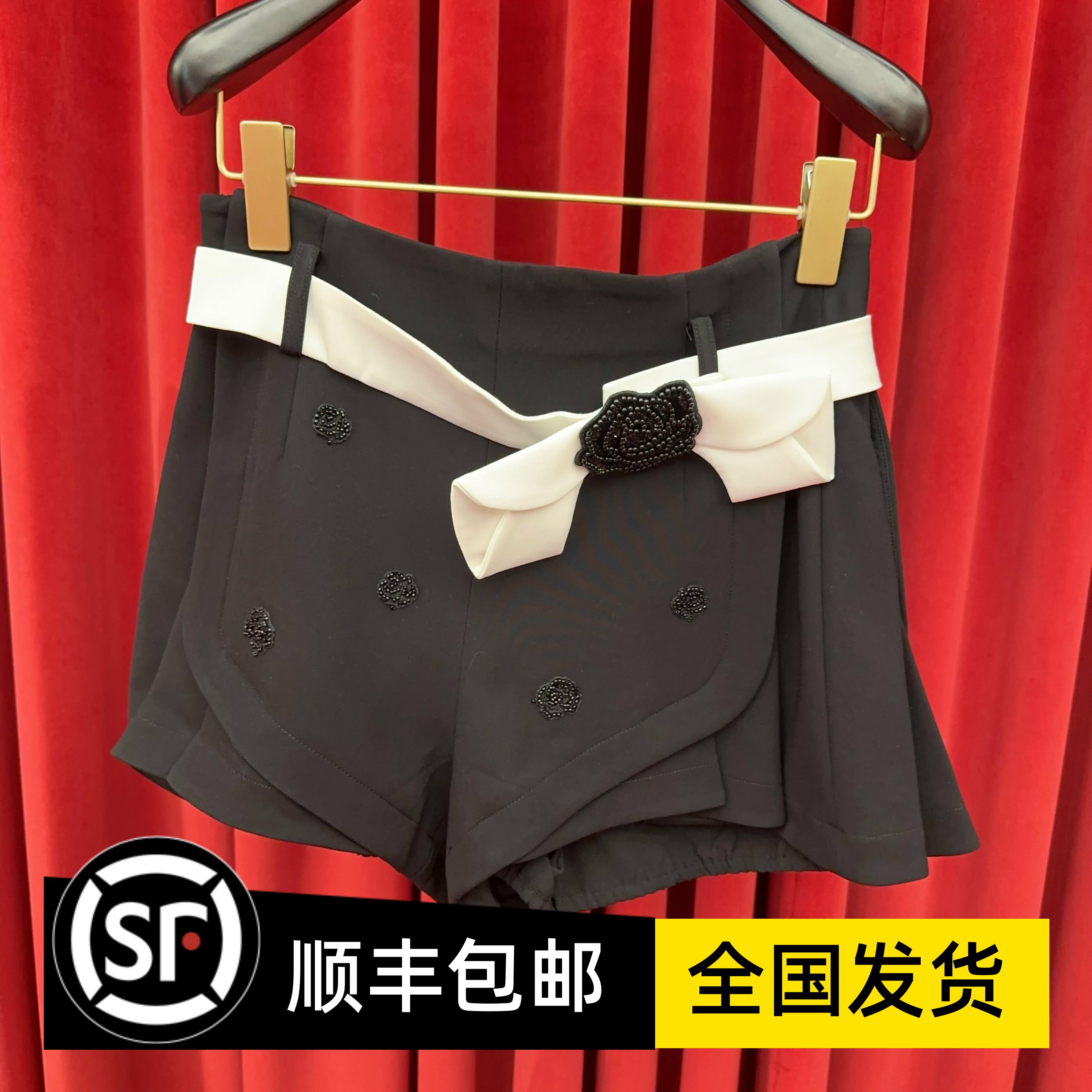 LE FAME拉飞姆专柜国内代购24春女新撞色蝴蝶结短裤LF24C61SP199